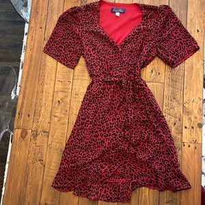 Francesca’s red black leopard cheetah print wrap dress. Sz SMALL S Sm